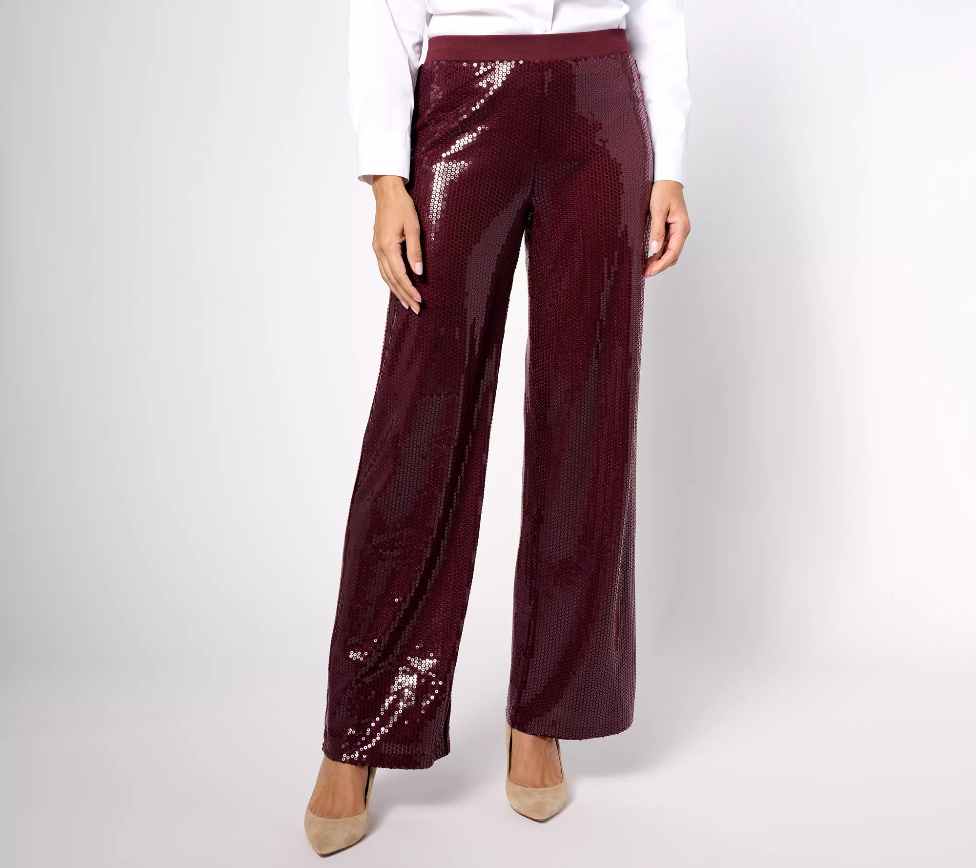 "As Is" Dennis Basso Regular Sequin Knit Wide Leg Pull On Pants