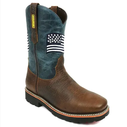 5019 - Rockin Leather Men's Blue Flag Waterproof Soft Toe Boot