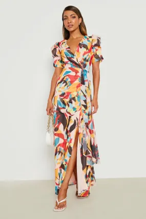 Abstract Print Wrap Maxi Dress