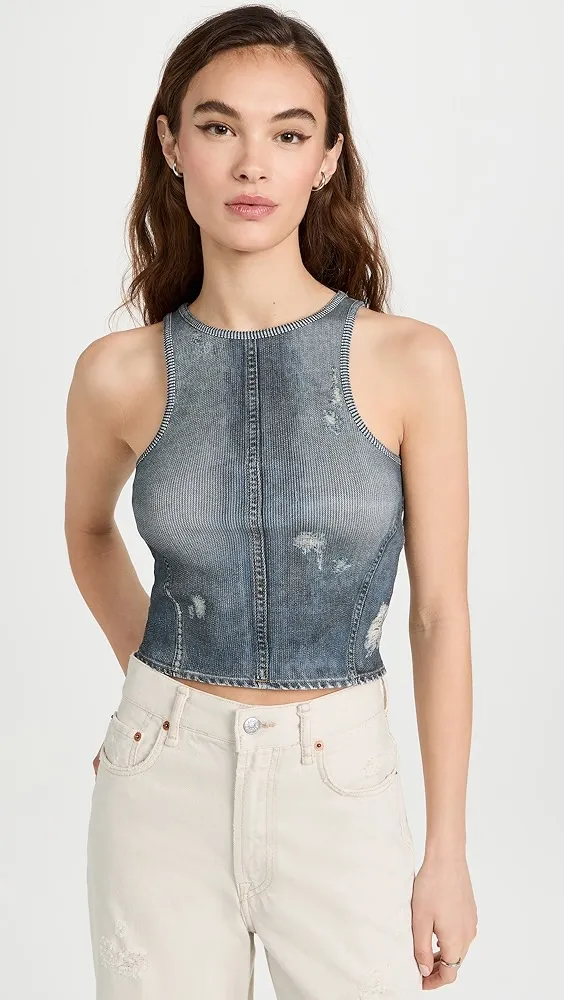 Acne Studios   Elaia Denim Trompe L'oeil Sleeveless Top 