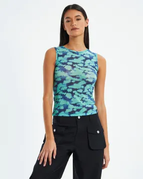 Afends Liquid Recycled Sheer Sleeveless Top Blue