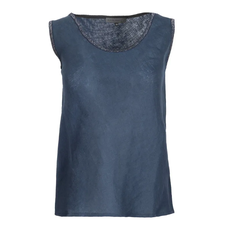 Alan Bilzerian Private Label Linen Trimmed Sleeveless Top