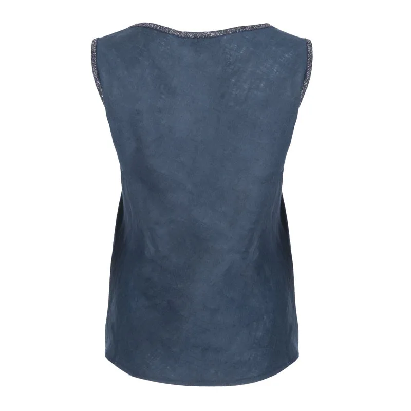 Alan Bilzerian Private Label Linen Trimmed Sleeveless Top