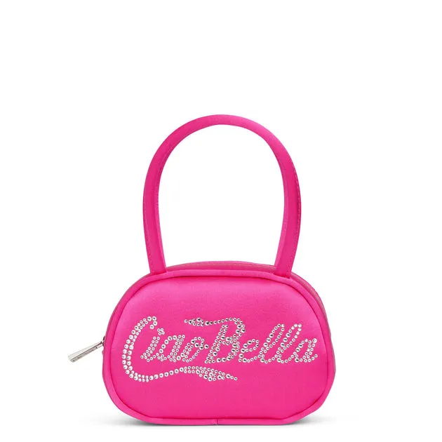 Amina Muaddi Bella pink satin mini tote