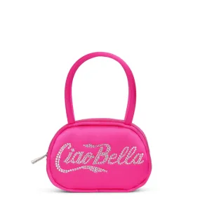 Amina Muaddi Bella pink satin mini tote