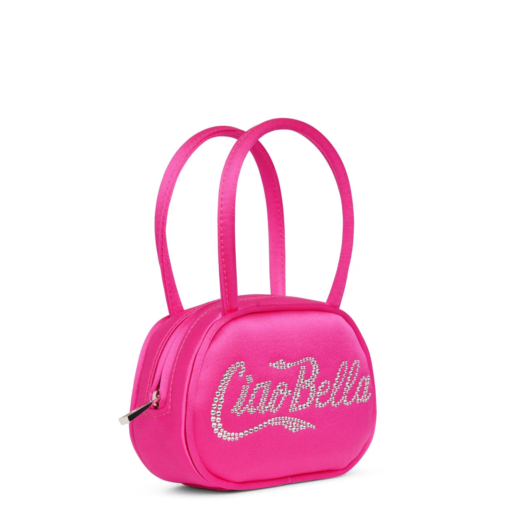 Amina Muaddi Bella pink satin mini tote