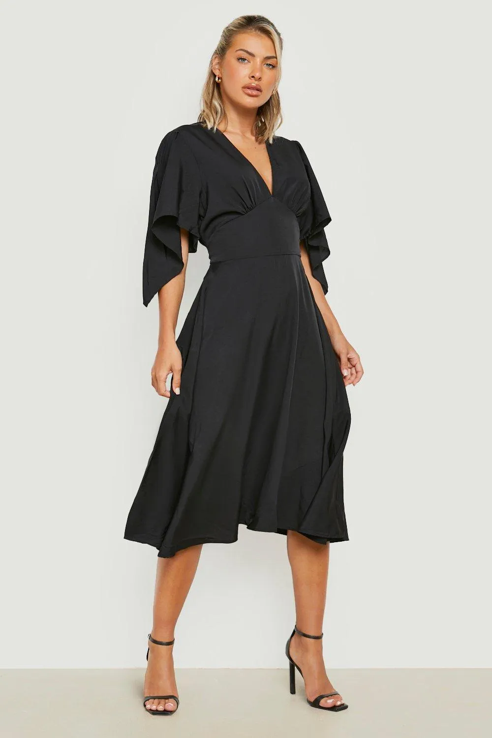 Angel Sleeve Wrap Midi Dress