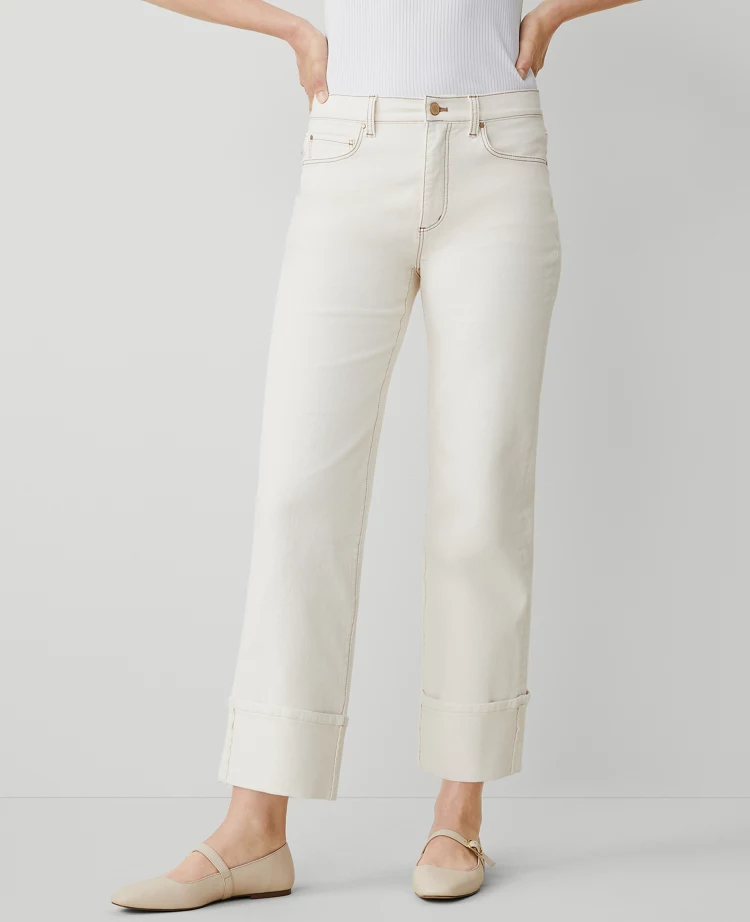 Ann Taylor AT Weekend Mid Rise Boyfriend Jeans Ivory Women's