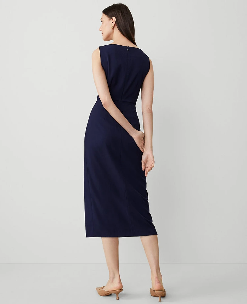 Ann Taylor The Boatneck Wrap Sheath Dress Textured Drape Navy Women's