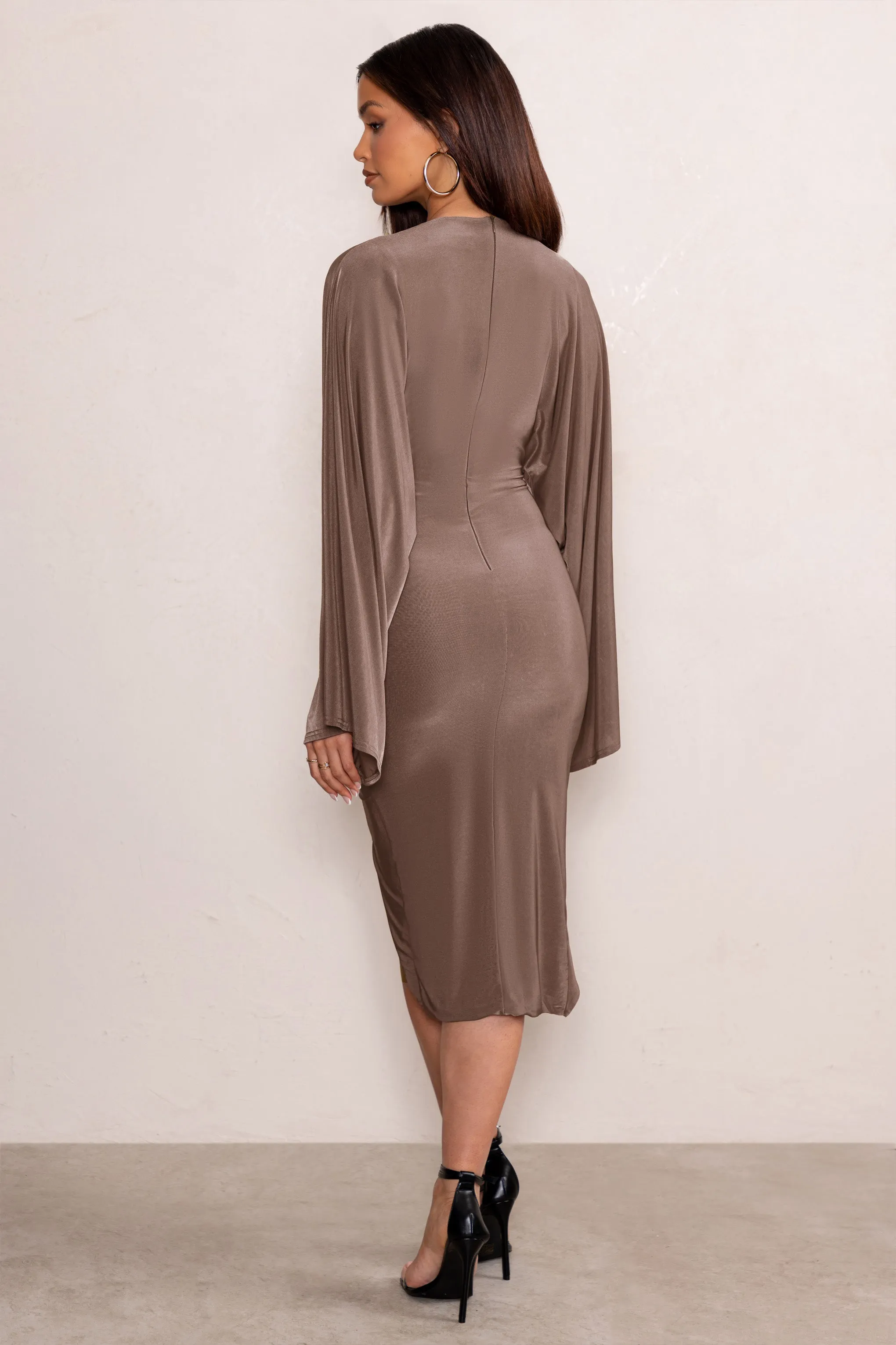 Audriana | Mocha Plunging Midi Wrap Dress