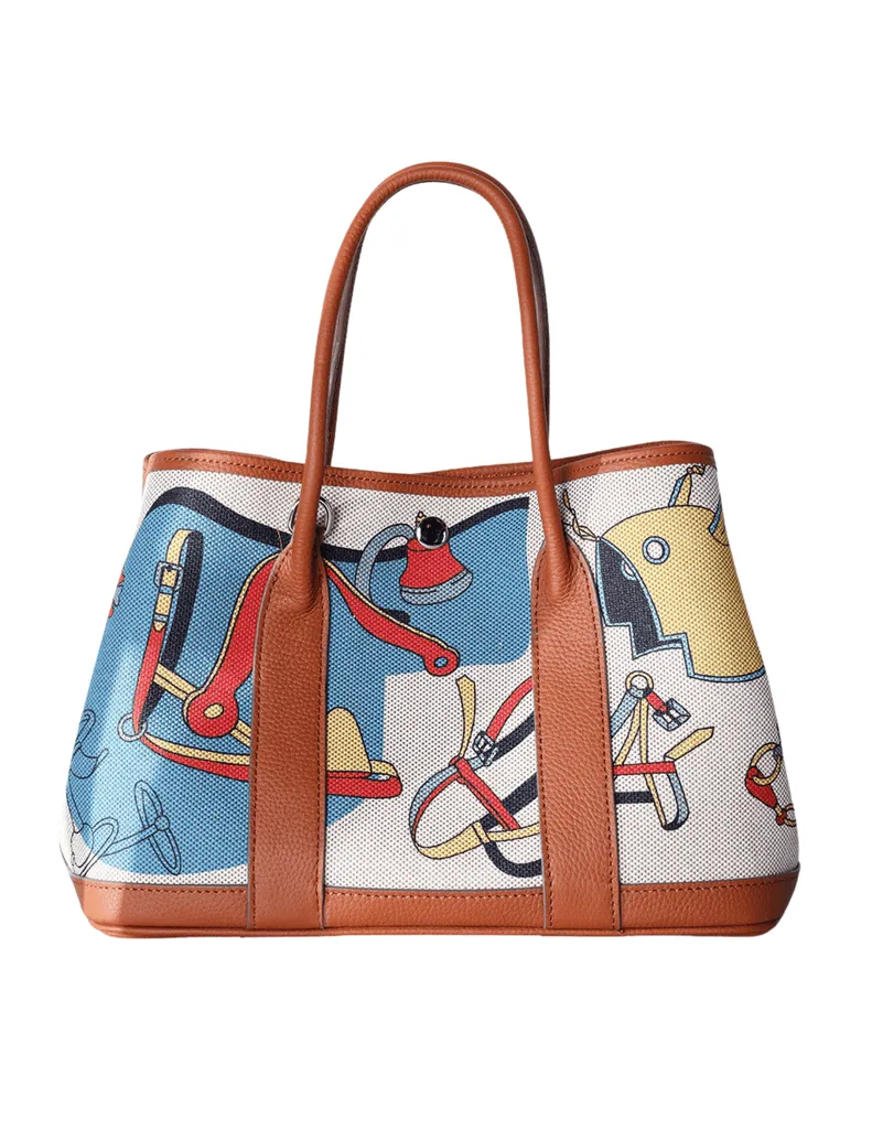 Austin Blaze Small Printed Linen Leather Tote