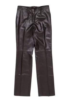 Bally - Brown Leather Straight Leg Pants Sz 10