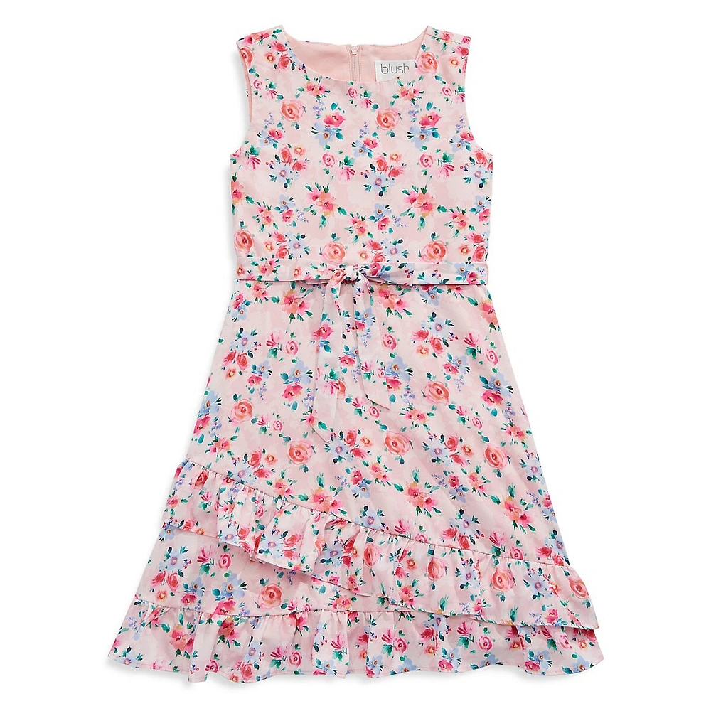 Blush Kids Girl's Sleeveless Floral Faux Wrap Dress