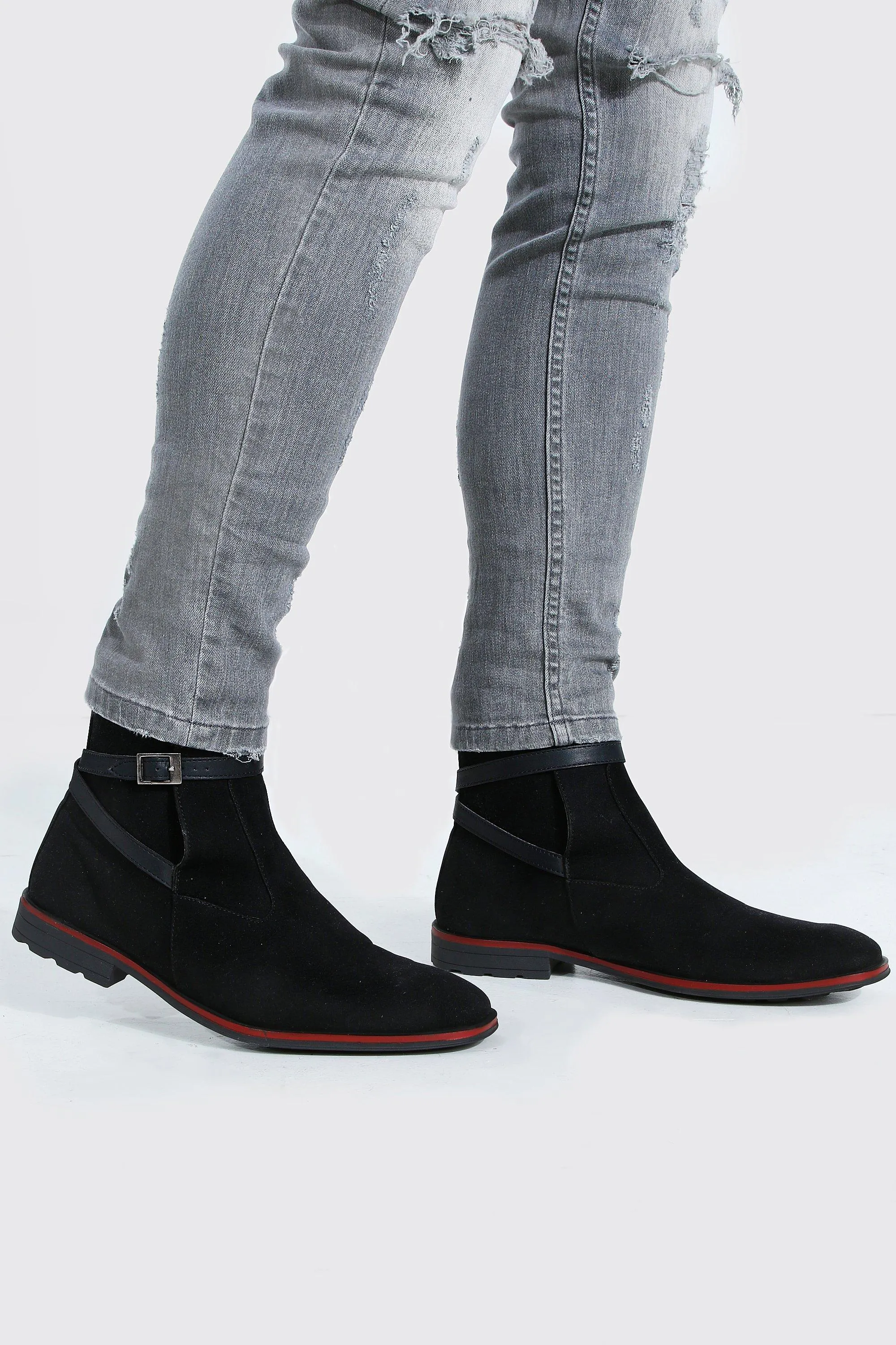 Buckle Faux Suede Chelsea Boot | boohooMAN UK