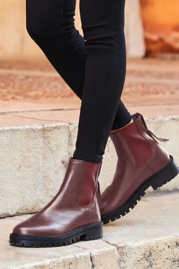 Burgundy Chunky Sole Leather Chelsea Boot