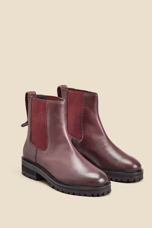 Burgundy Chunky Sole Leather Chelsea Boot