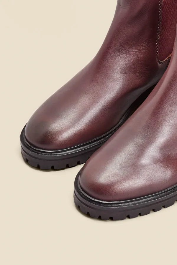 Burgundy Chunky Sole Leather Chelsea Boot