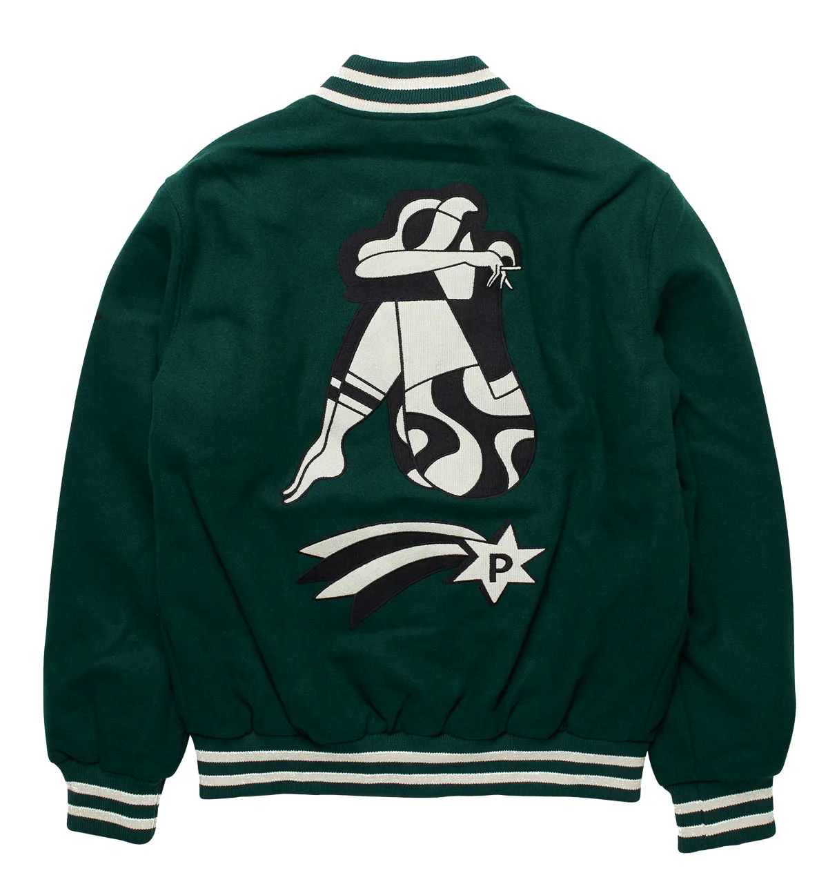 by Parra Cloudy Star Varsity Jacket 'Pine Green'