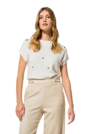 Caroline Biss WHITE HEART EFFECT SHORT SLEEVE PULLOVER