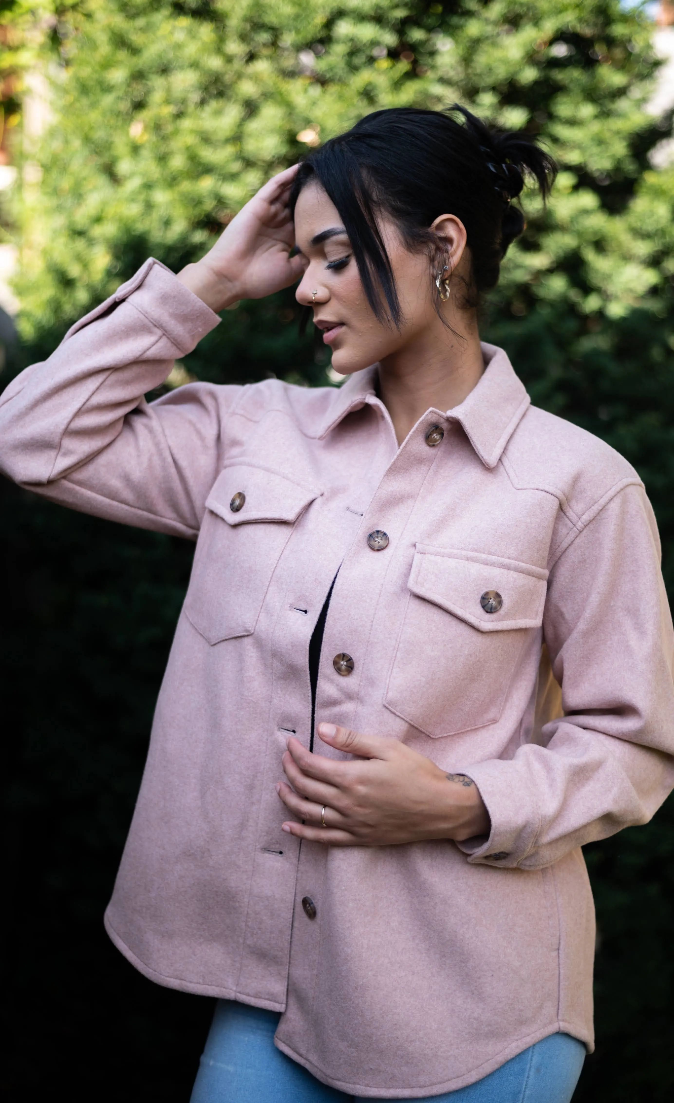 Charlie Fleece Oversized Blush Fall Shacket Jacket