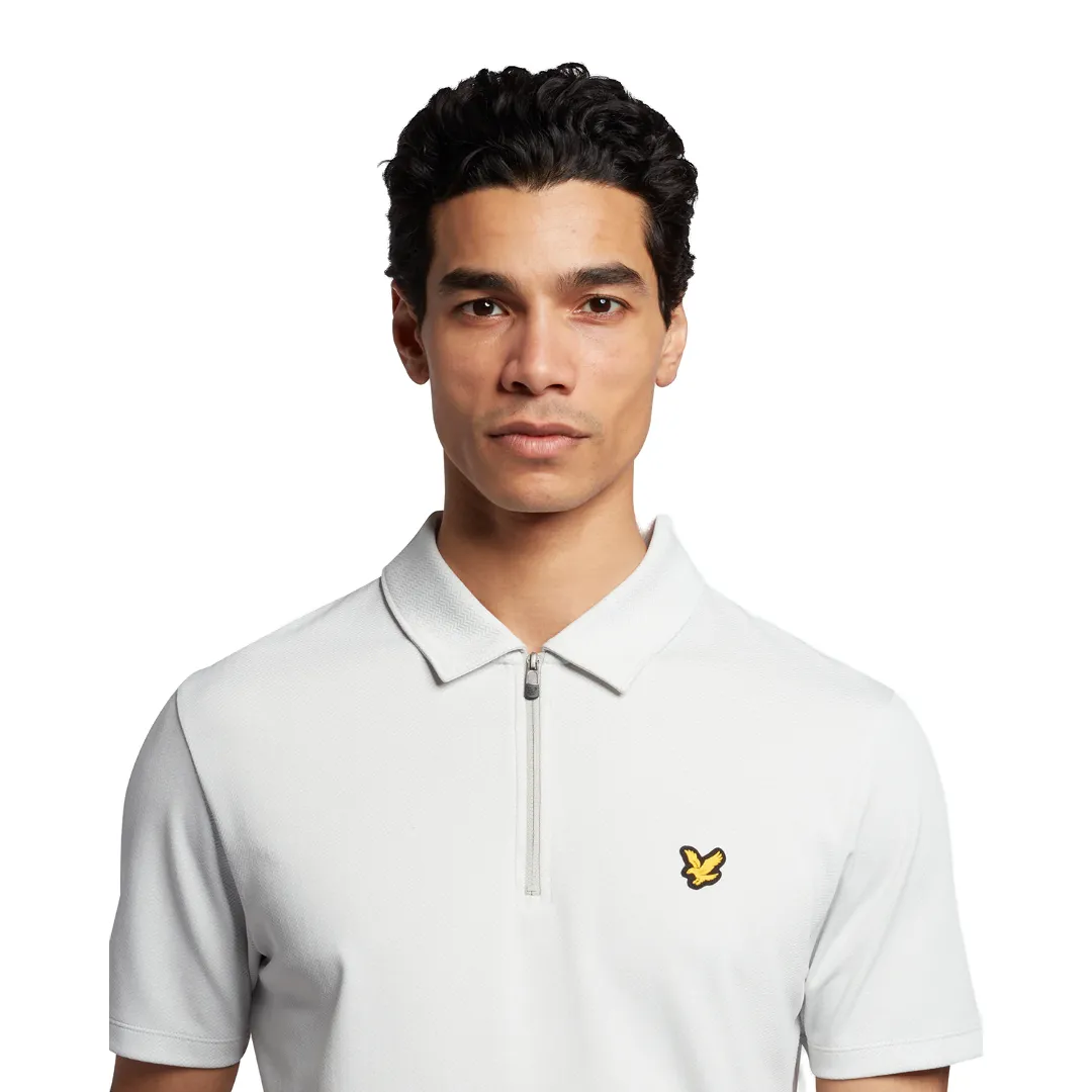 Chevron Zip Polo - Pebble/White