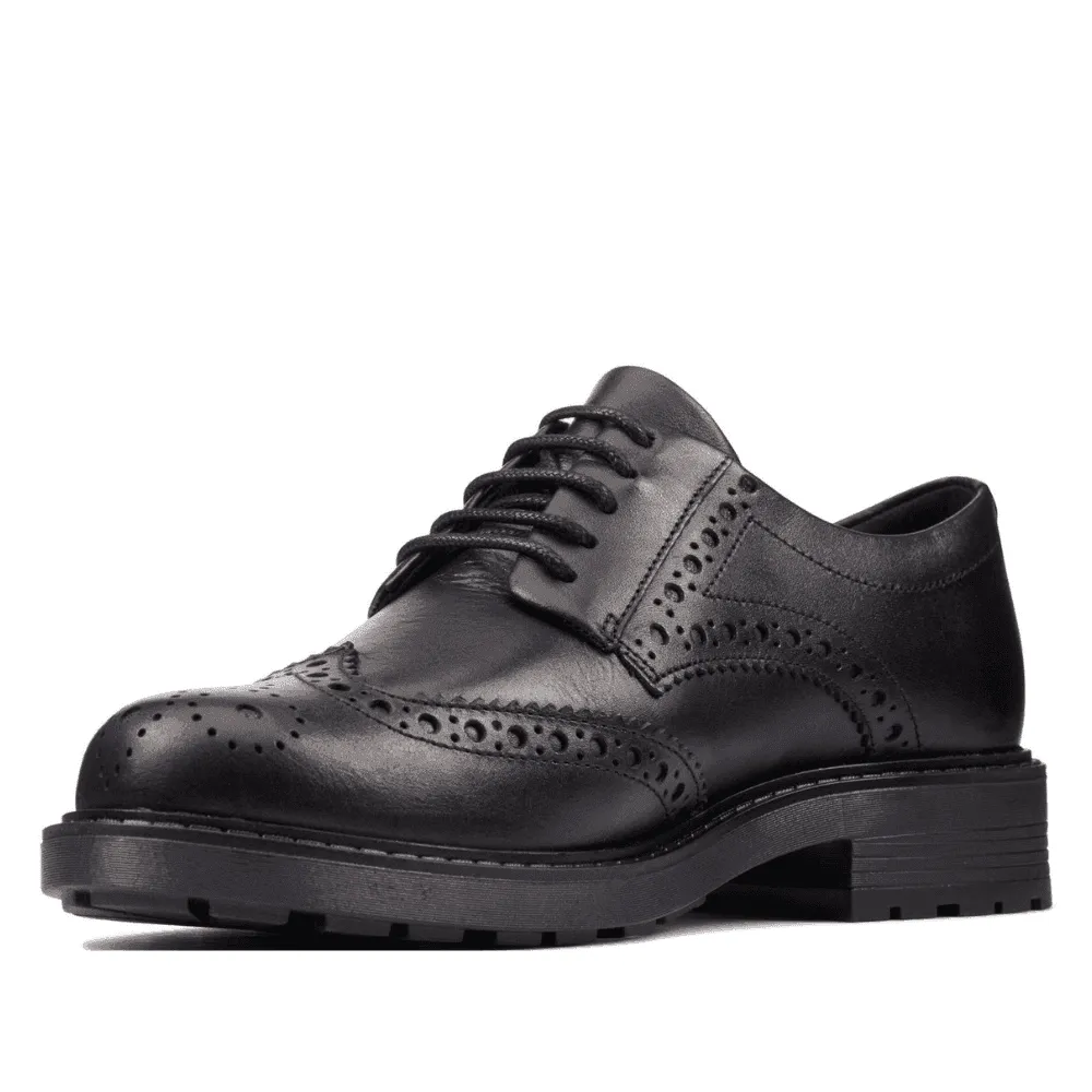 Clarks Orinoco 2 Limit Brogue School Shoe - Black Leather