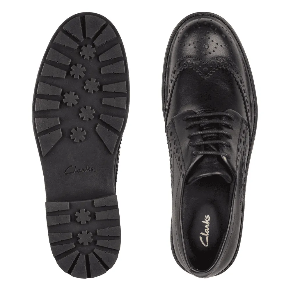 Clarks Orinoco 2 Limit Brogue School Shoe - Black Leather