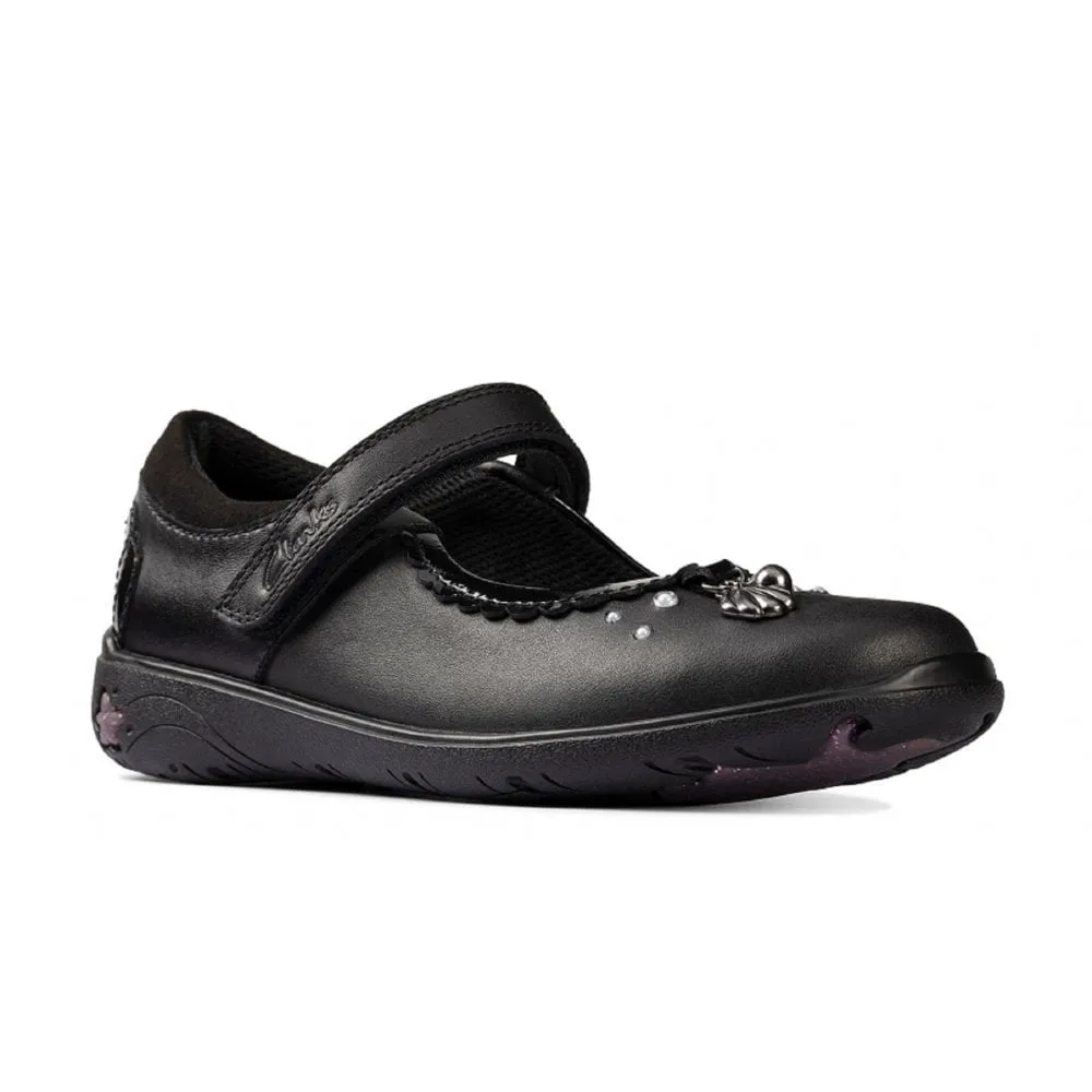 Clarks Sea Shimmer Girls School Shoe - Black Leather