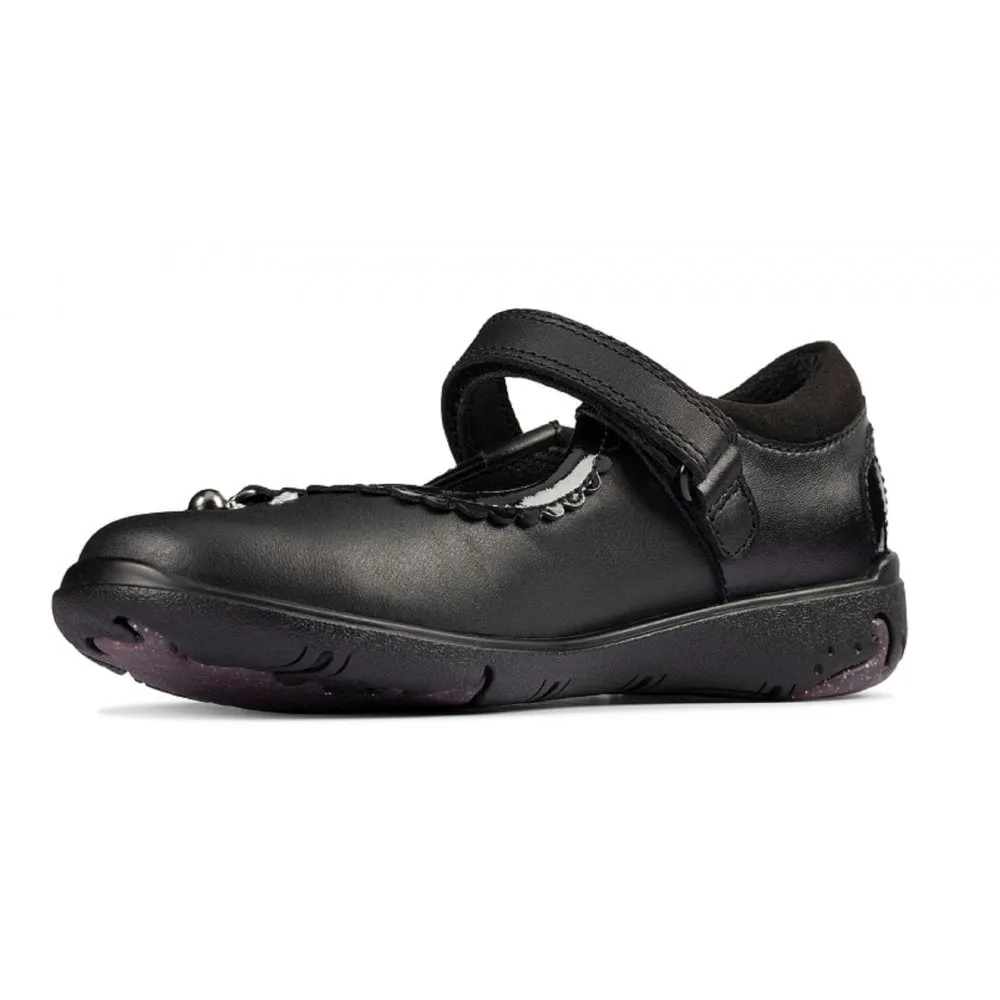 Clarks Sea Shimmer Girls School Shoe - Black Leather