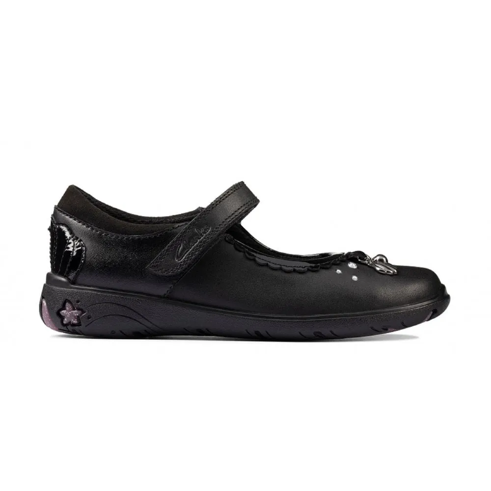 Clarks Sea Shimmer Girls School Shoe - Black Leather