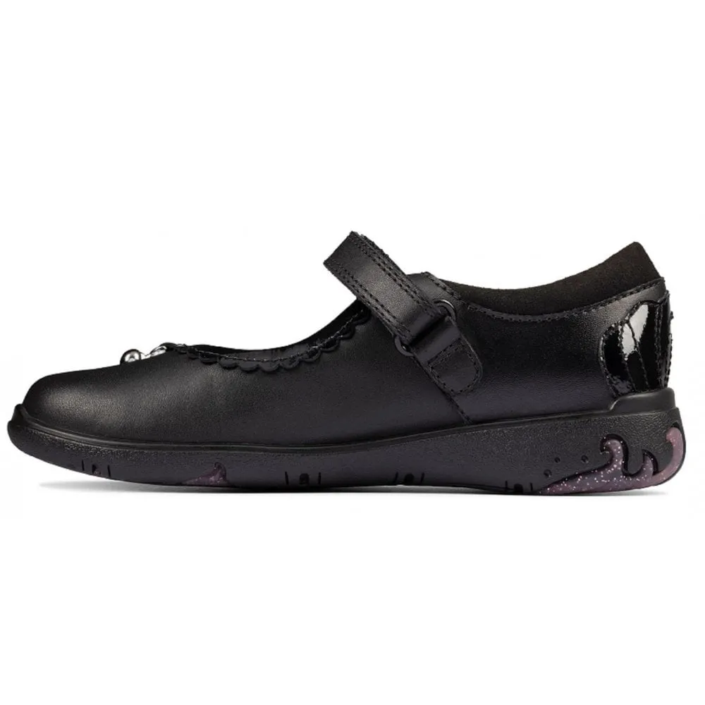 Clarks Sea Shimmer Girls School Shoe - Black Leather