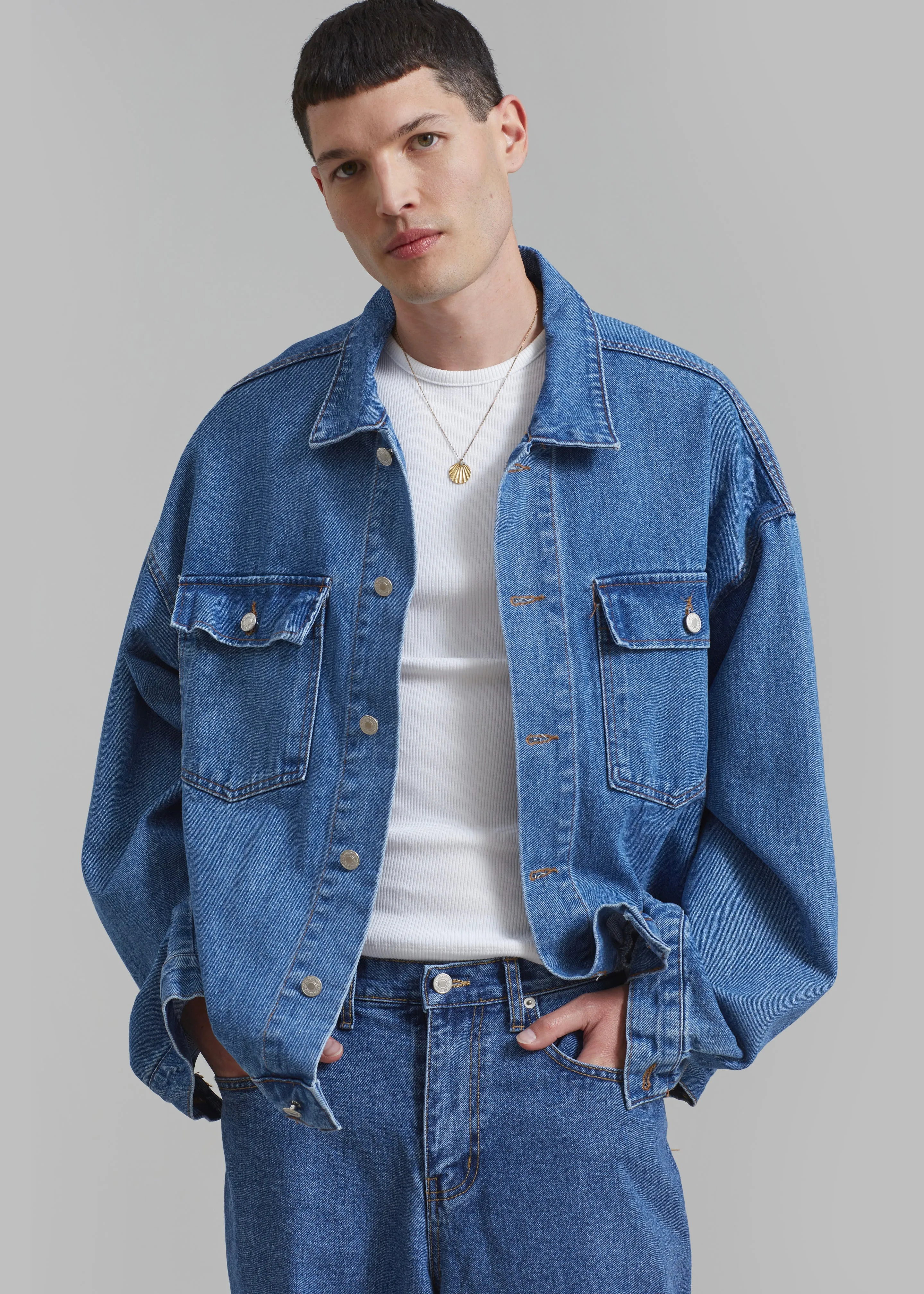 Connor Oversized Denim Jacket - Medium Wash