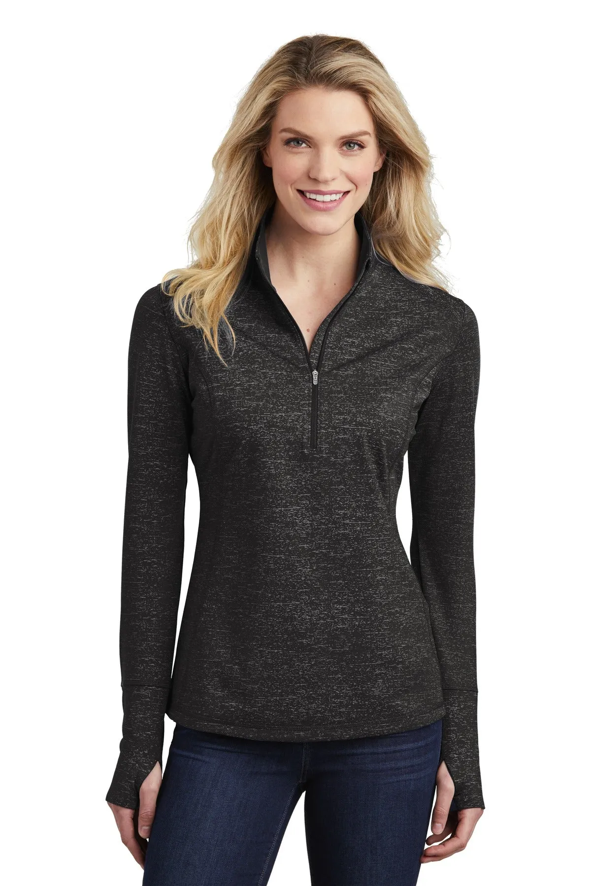 Custom Embroidered - Sport-Tek  Ladies Sport-Wick  Stretch Reflective Heather 1/2-Zip Pullover. LST855