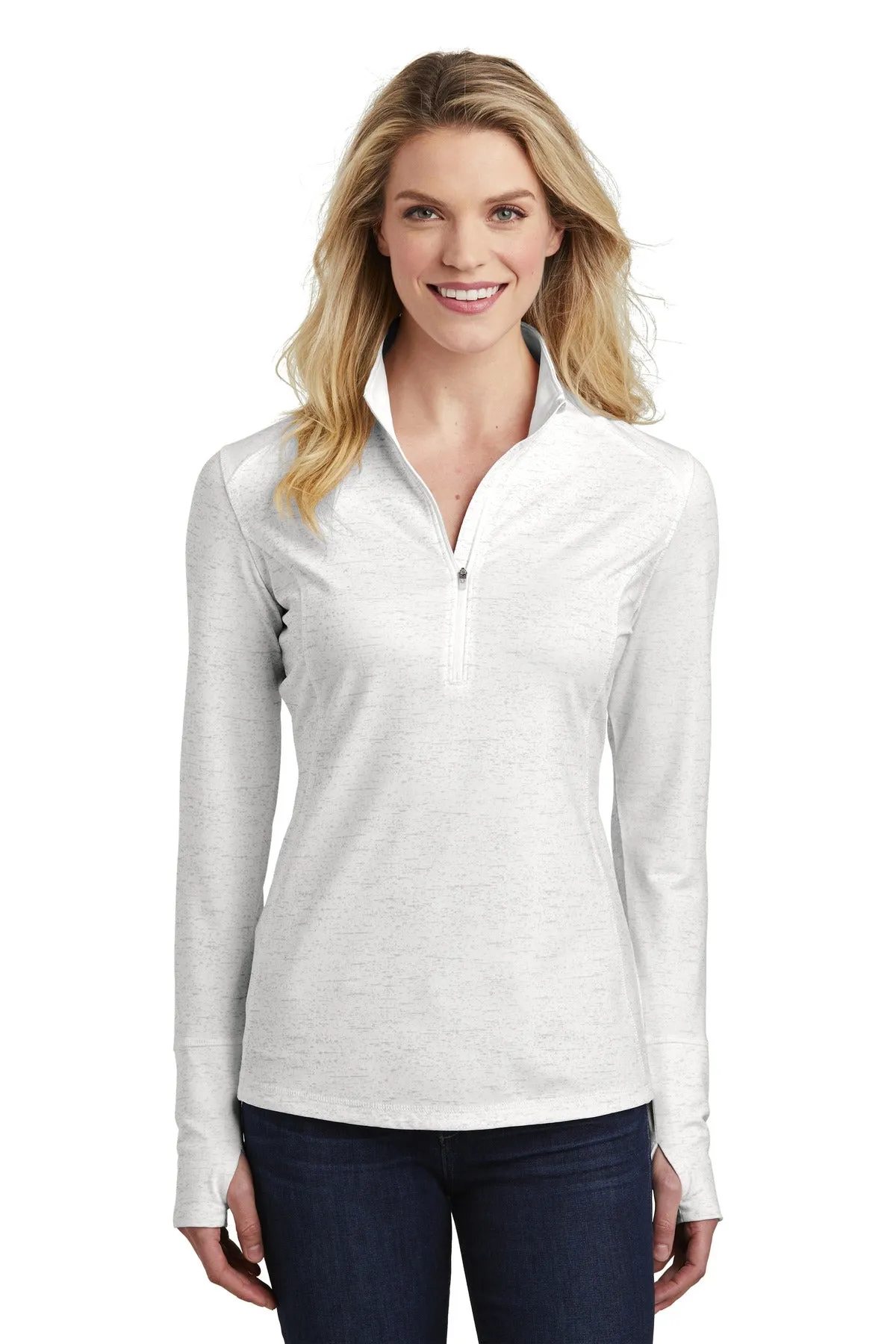 Custom Embroidered - Sport-Tek  Ladies Sport-Wick  Stretch Reflective Heather 1/2-Zip Pullover. LST855