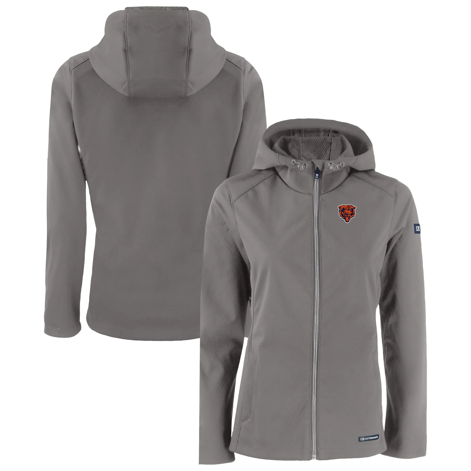 Cutter & Buck Chicago Bears Women's Stone Evoke Eco Softshell Recycled Full-Zip Hoodie Jacket