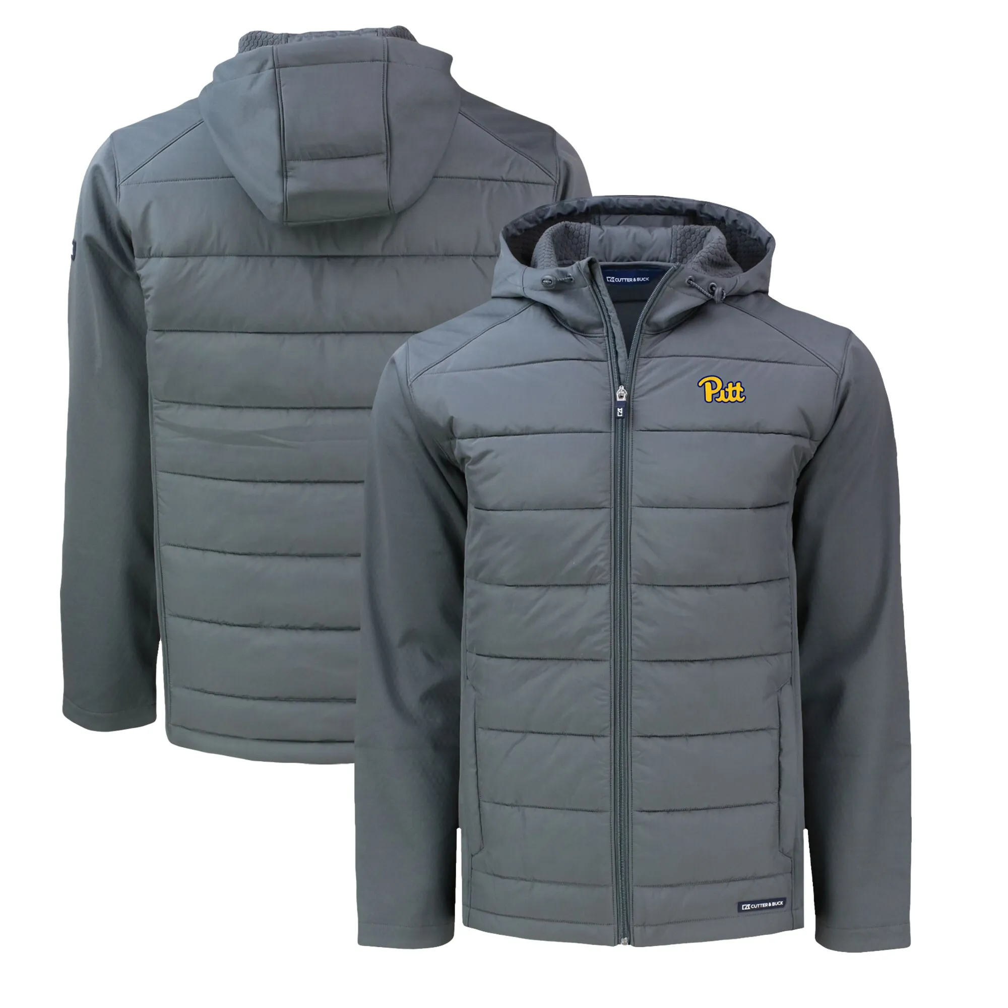 Cutter & Buck  Pitt Panthers Gray Evoke Hybrid Eco Softshell Recycled Full-Zip Hoodie Jacket