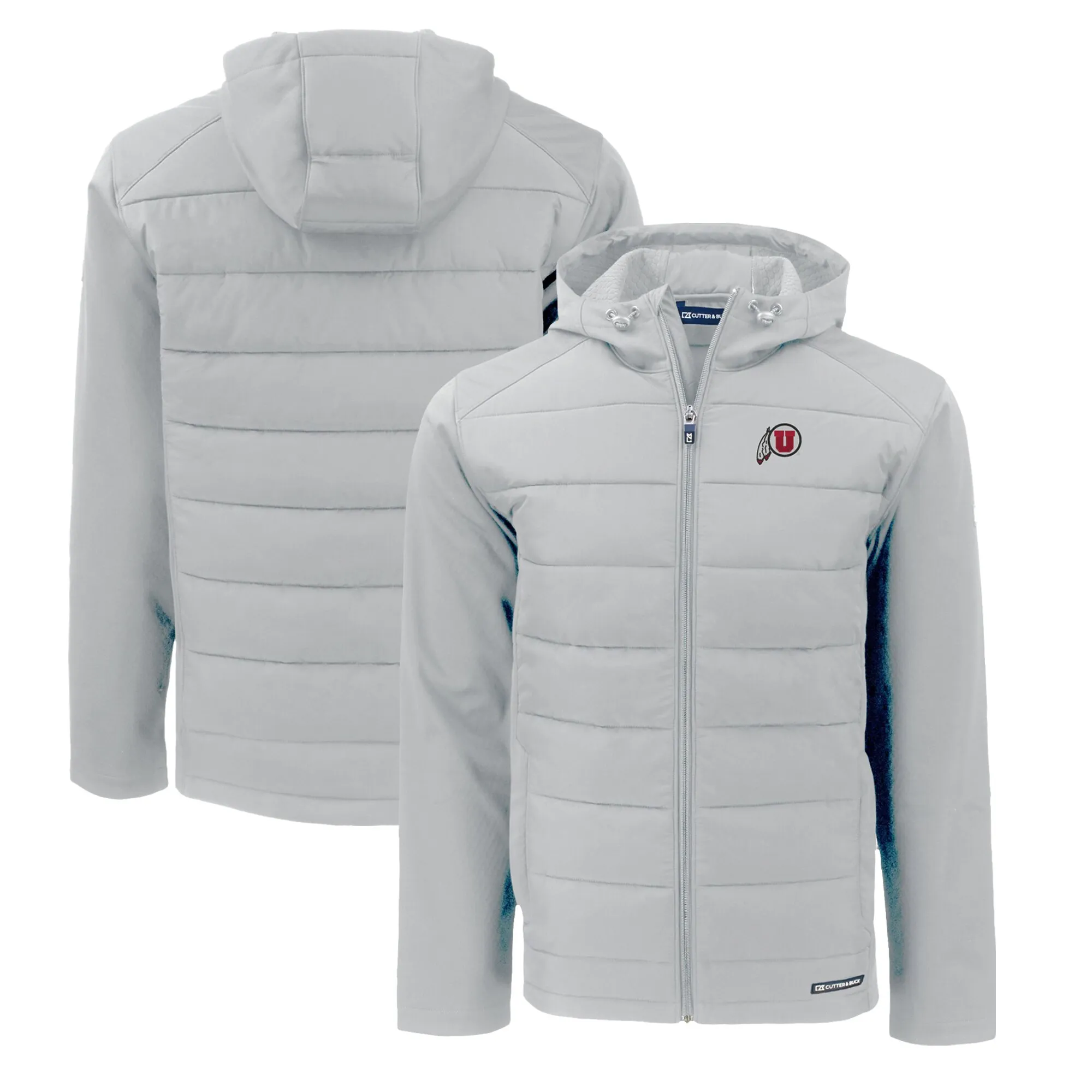 Cutter & Buck  Utah Utes Gray Evoke Hybrid Eco Softshell Recycled Full-Zip Hoodie Jacket