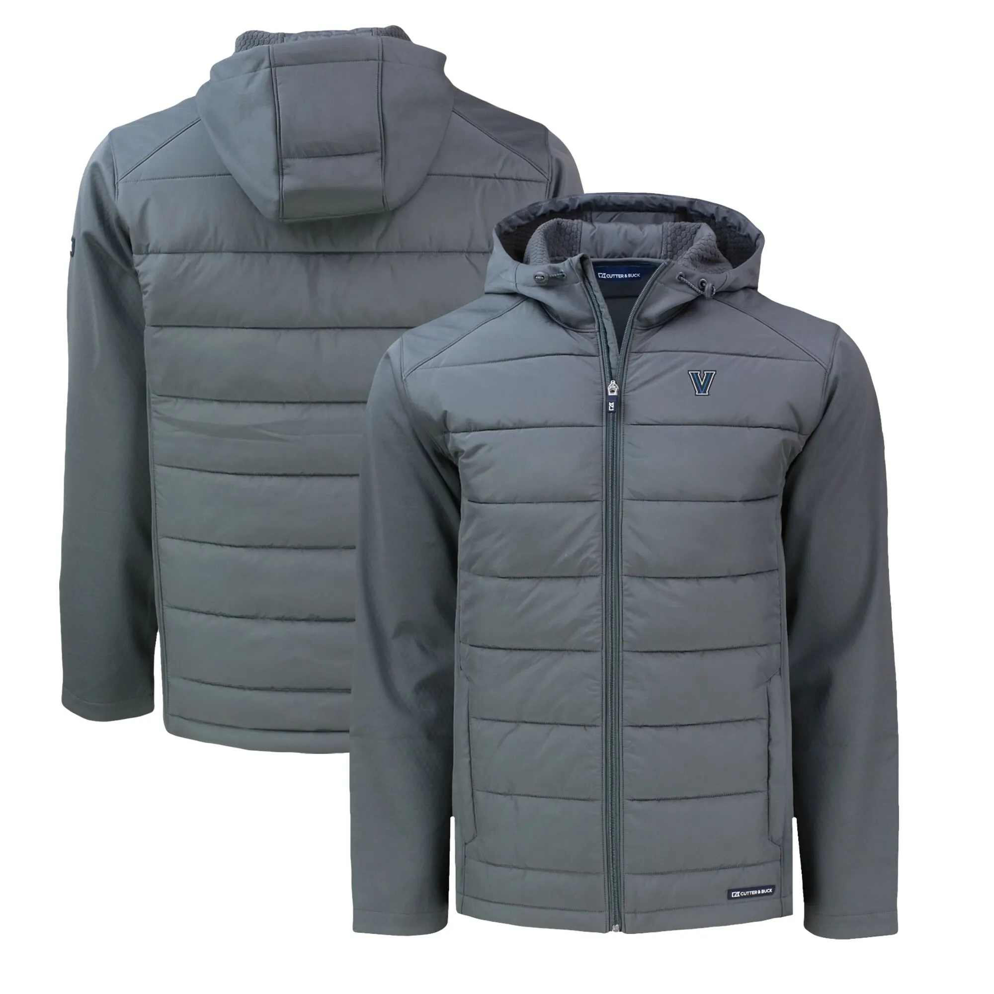 Cutter & Buck  Villanova Wildcats Gray Evoke Hybrid Eco Softshell Recycled Full-Zip Hoodie Jacket