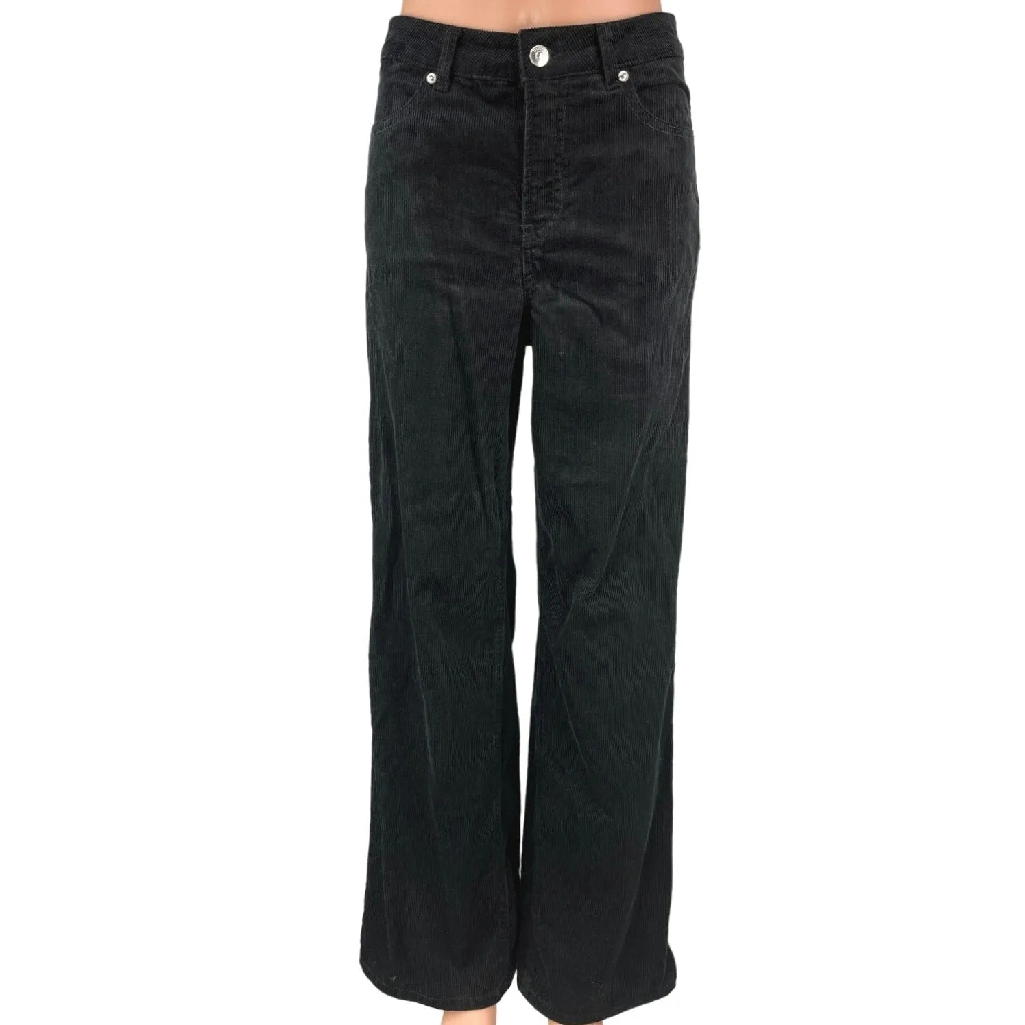 Divided by H&M Women's Black High Rise Ankle Wide Leg Corduroy Pants Size 2