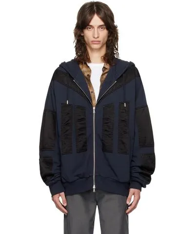 Dries Van Noten Navy Satin Panels Hoodie