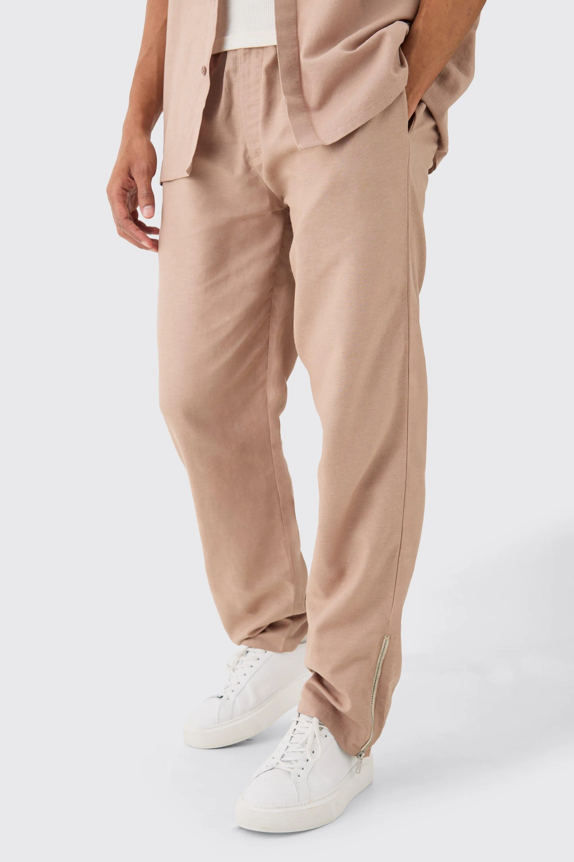 Elastic Waist Straight Leg Linen Pants