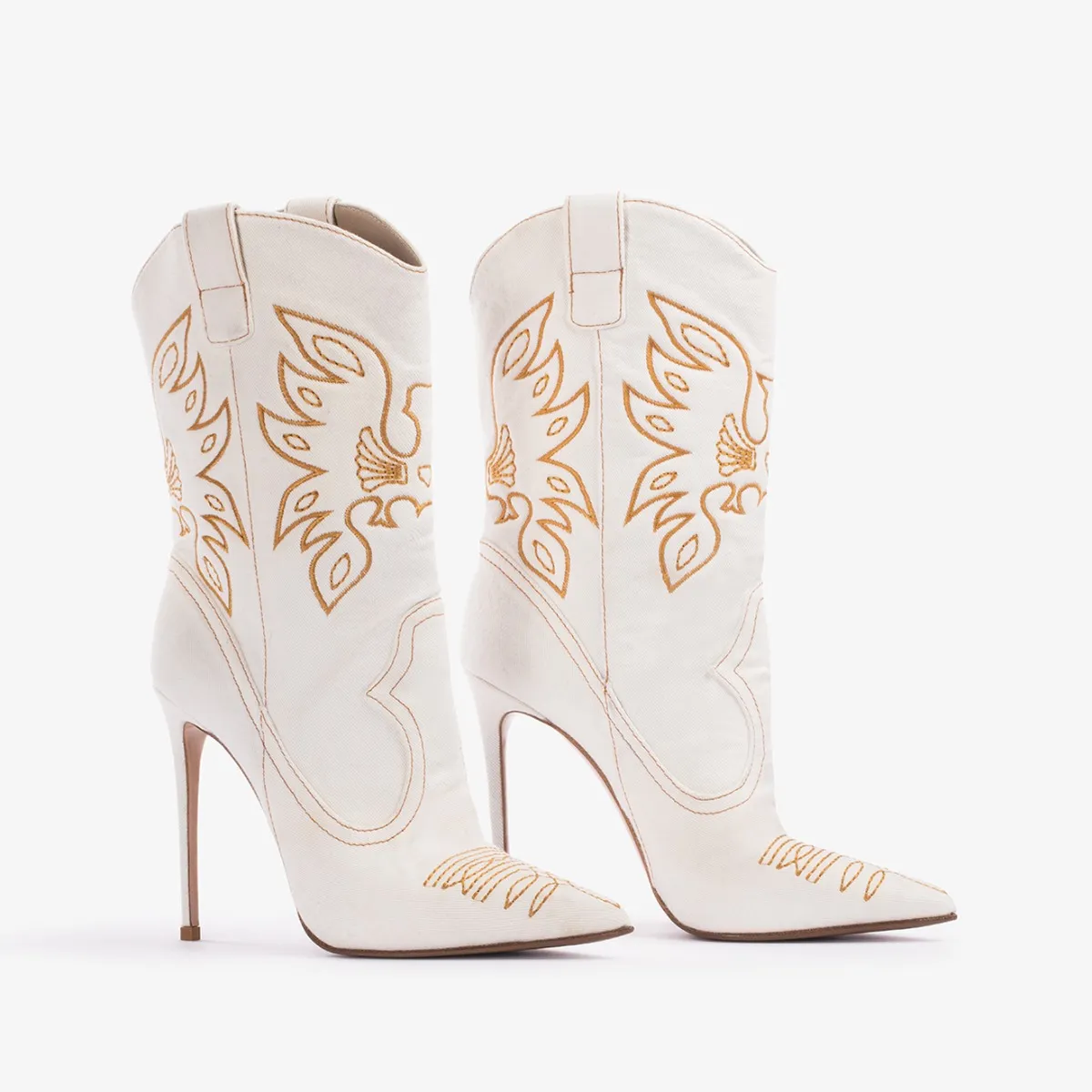 EVA COWBOY ANKLE BOOT 120 mm White denim Western-inspired ankle boot