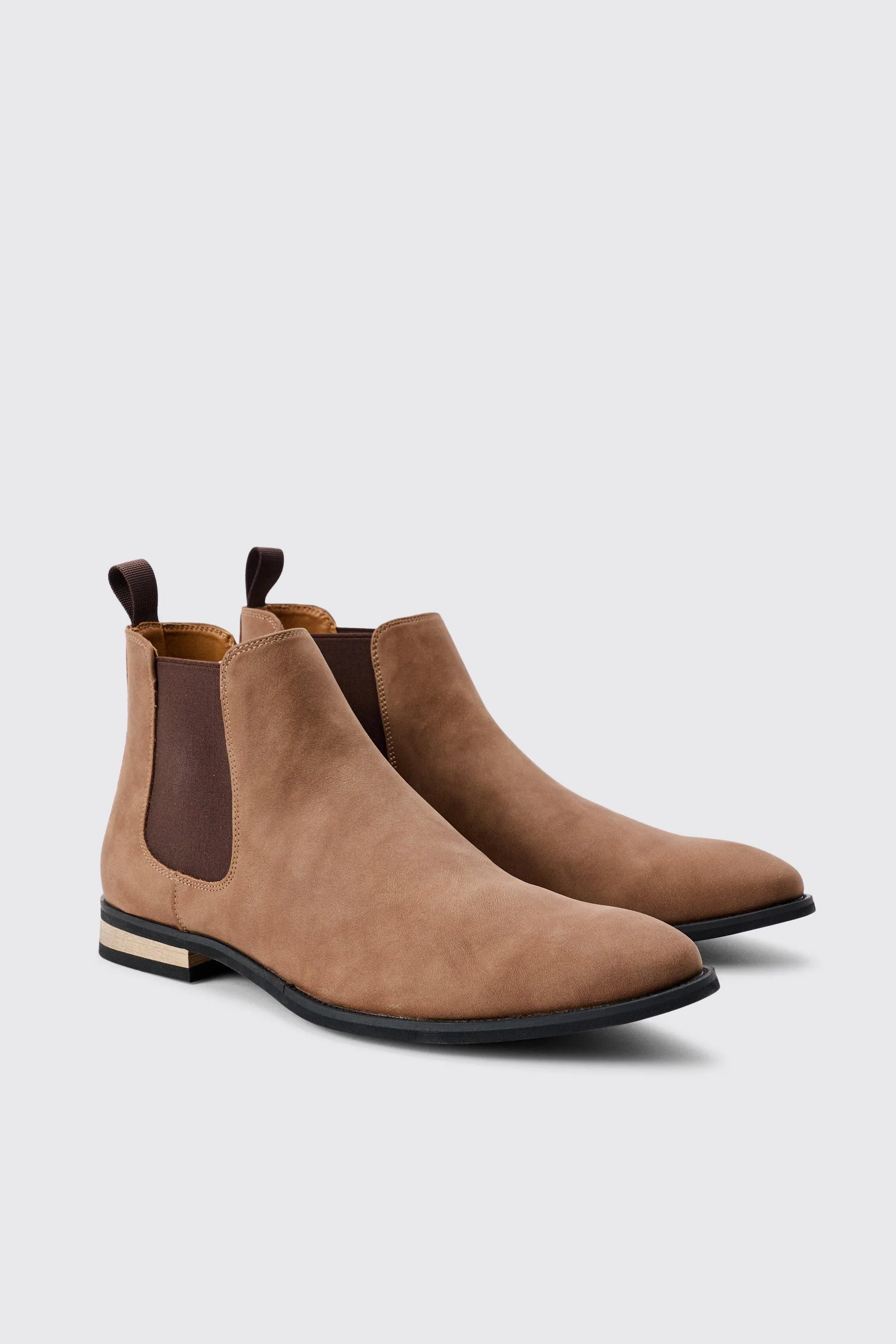 Faux Suede Chelsea Boot In Tan | boohooMAN UK