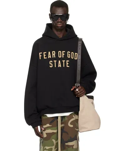 Fear of God Black Printed Logo Hoodie