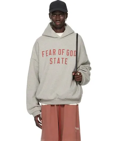 Fear of God Gray Printed Logo Hoodie