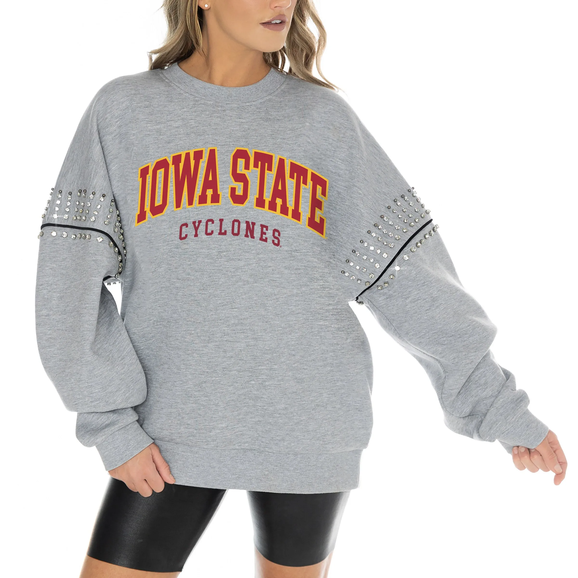 Gameday Couture Iowa State Cyclones Women's Heather Gray Competitive Edge Oversized Fleece Pullover Sweatshirt