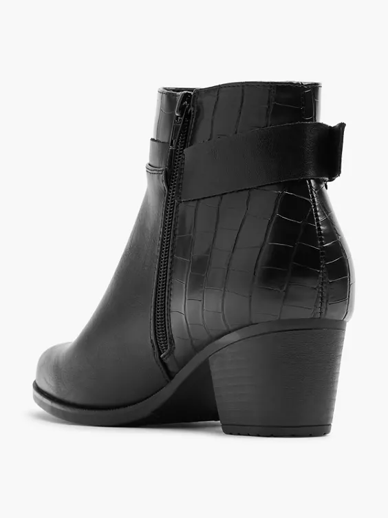 Graceland  Black Croc Panel Ankle Boot with Buckle Detailing