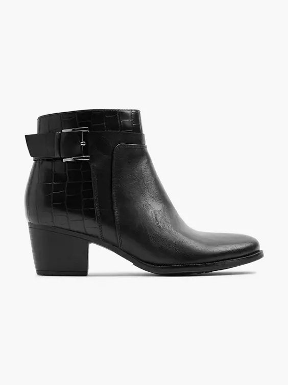 Graceland  Black Croc Panel Ankle Boot with Buckle Detailing