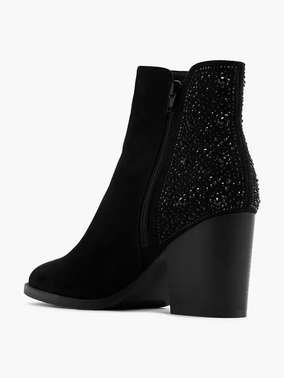 Graceland  Black Heeled Chelsea Boot with Gem Details