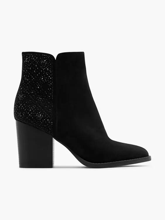 Graceland  Black Heeled Chelsea Boot with Gem Details